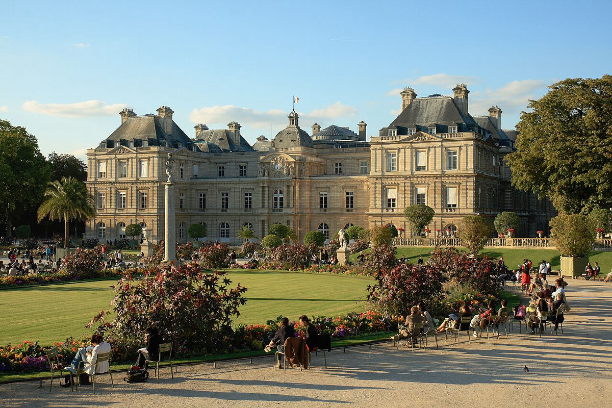 The Luxembourg Palace and gardens at sunset