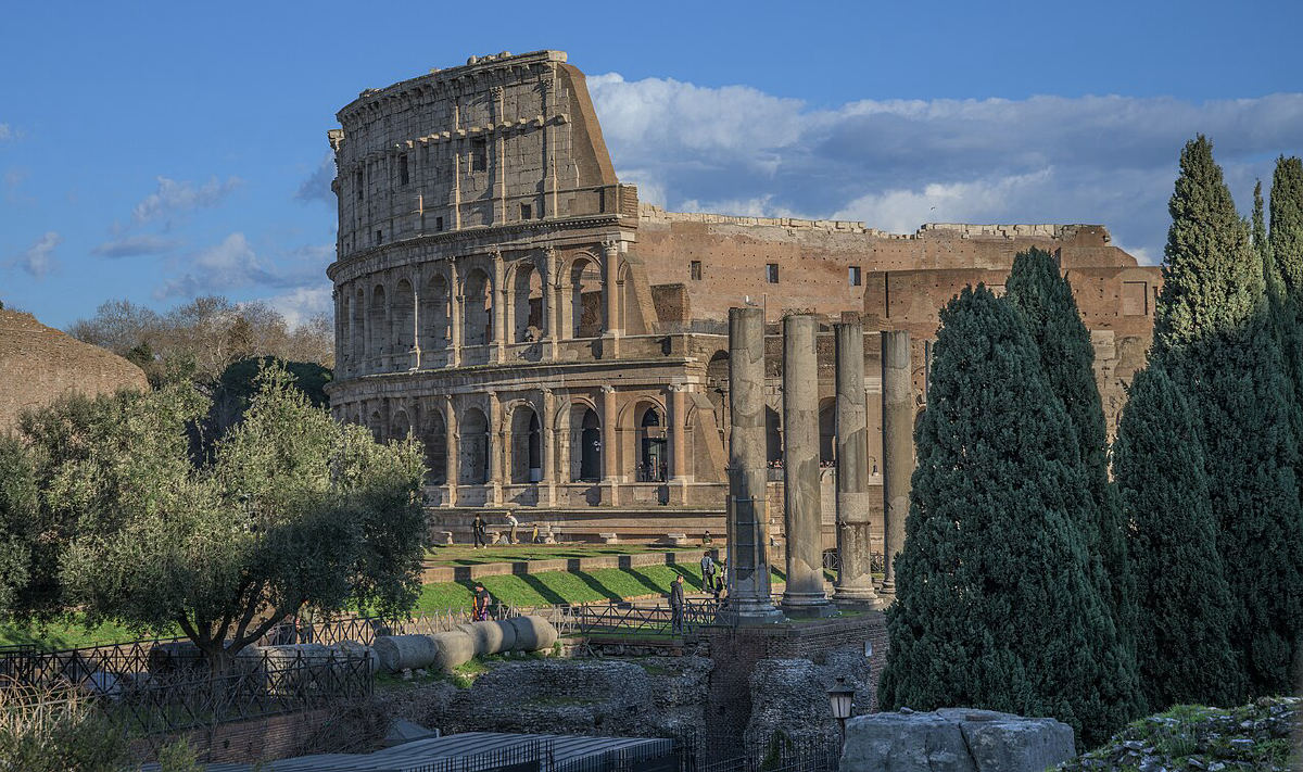 The Colosseum and Roman Forum seen from above